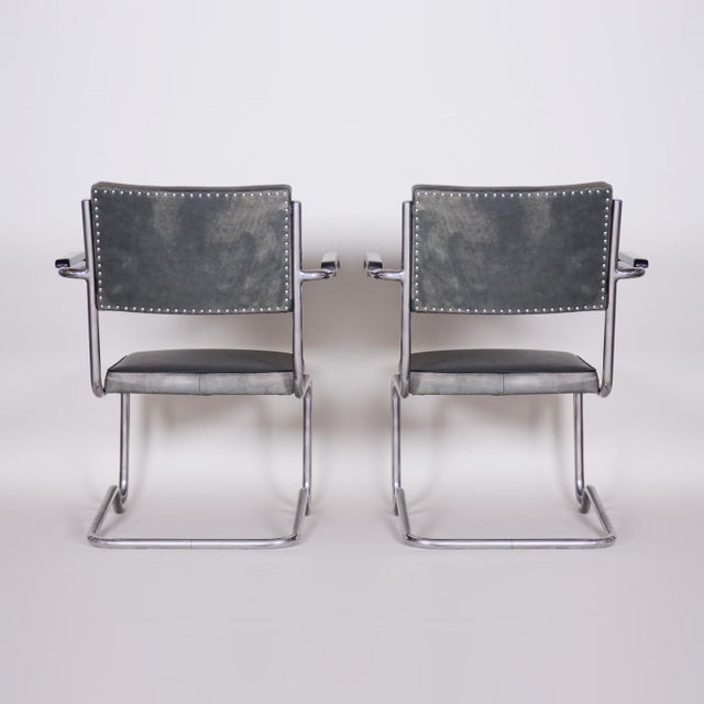 Vintage Tubular and Leather Armchairs by Ladislav Žák for Hynek Gottwald, 1930s, Set of 2 For Sale - Image 9 of 18