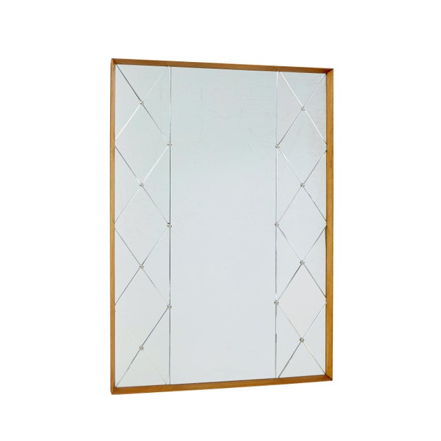 Mid-Century Modern Mid-Century Swedish Oak Framed Harlequin Wall Mirror, 1960 For Sale - Image 3 of 7