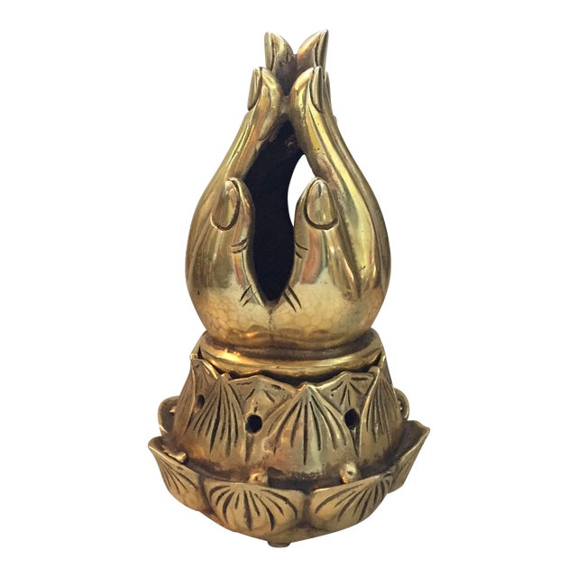 Hands on Lotus Brass Incense Burner Chairish