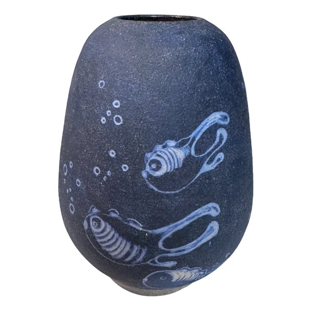 Studio Ceramic Art Vase with Fish Decor, Germany, 1950s For Sale