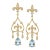 Fleur De Lis Chandelier Earrings Studs With Topaz in Silver, Gold, A Pair For Sale