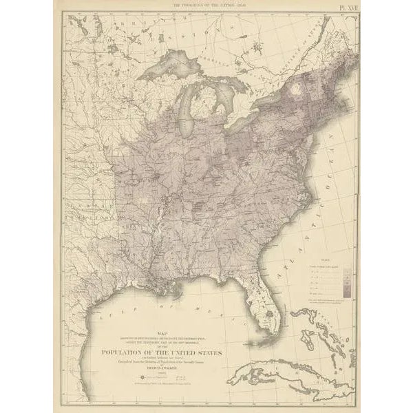 Antique chart titled 'Map showing in five degrees of density, the distribution, within the territory east of the 100th...