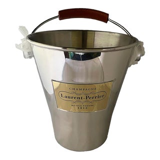 Late 20th Century Laurent-Perrier Champagne Stainless Steel Wine Bucket With Leather Handle For Sale