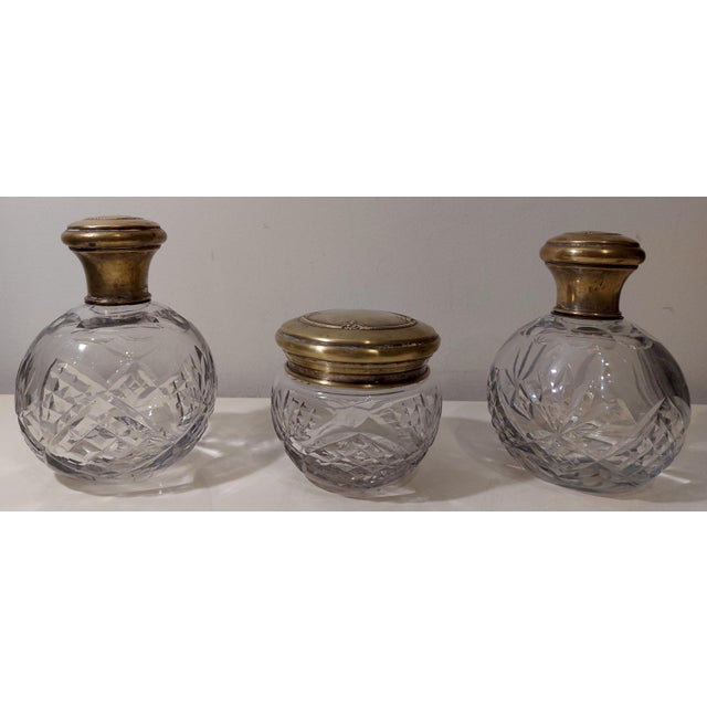 1920s Antique Crystal and Silver Vanity Set, 1920s, Set of 3 For Sale - Image 5 of 18