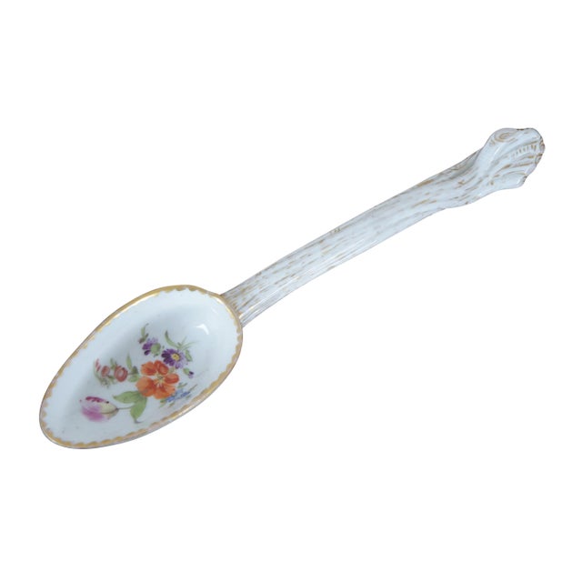 English Antique German Meissen Dresden Sprays Porcelain Floral Serving Spoon For Sale - Image 3 of 11