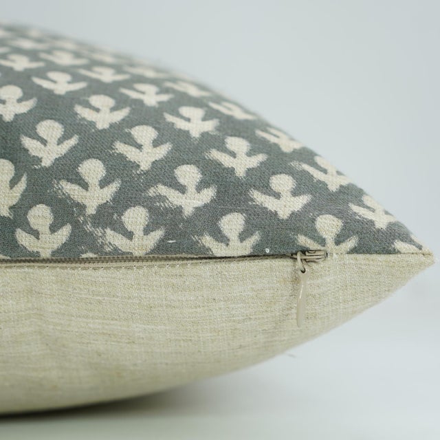 Not Yet Made - Made To Order Fabdivine Handmade Block Print Linen Blend Throw Pillow Cover 26x26 – Hariyali Green Floral Design For Sale - Image 5 of 9