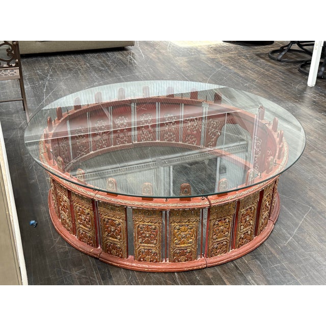Wood Antique Burmese Drum Circle Coffee Table For Sale - Image 7 of 12