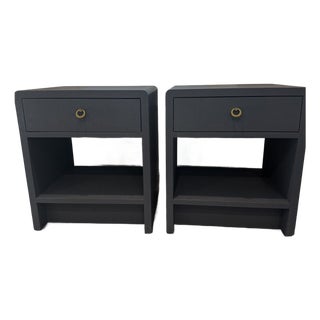 Brand New Pair of Villa & House Benjamin Linen 1 Drawer Side Tables in Blue Steel For Sale