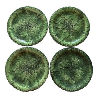 Vintage Vietri Green Oak Leaf Plates – Set of 4 - Made in Italy For Sale