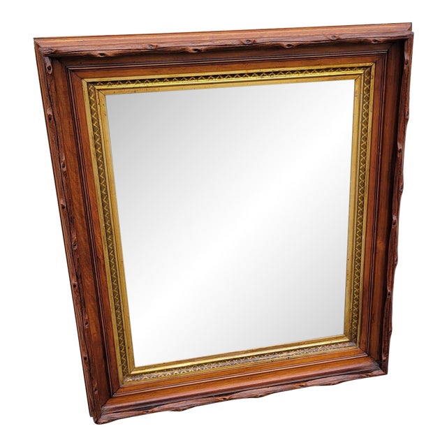19th Century Renaissance Walnut Mirror Hand Carved Gold Leaf Trim Antique Frame For Sale