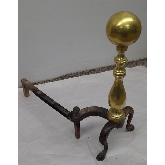 Late 19th Century Pair of Late 19th Century Canon Ball Brass and Iron Andirons For Sale - Image 5 of 5