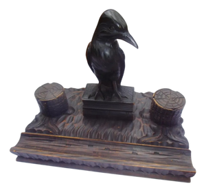Antique Hand-Carved Desk Set with Raven, 1890s