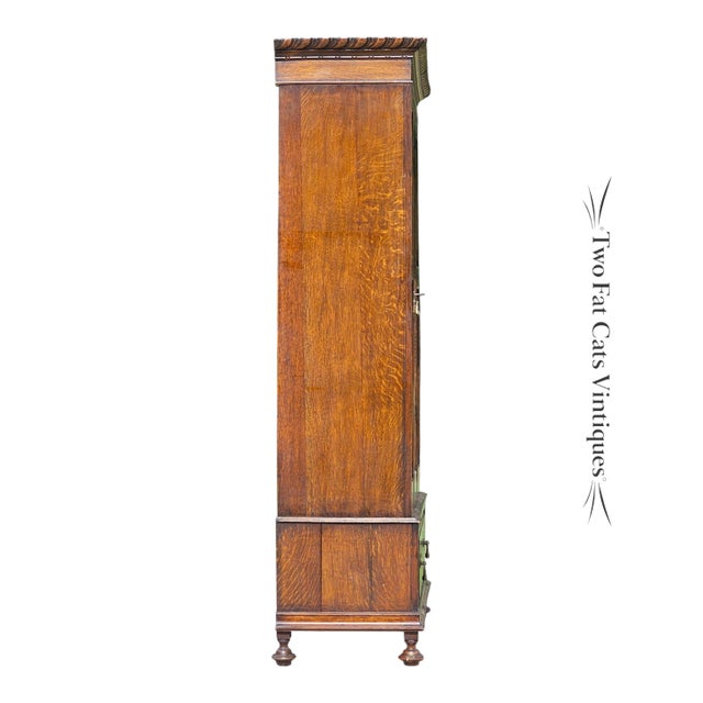 Antique Victorian Oak Wardrobe | Armoire | 3-Piece Knockdown | Beveled Mirror | Key | 19th Century For Sale - Image 10 of 18