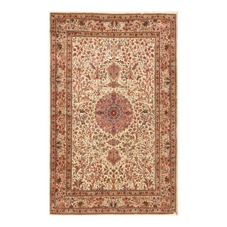 1940s Beige Antique Medallion Cyprees Tree Tabriz Northwestern Knotted Wool Rug For Sale