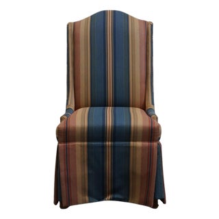Pennsylvania House Navy Blue, Rust & Beige Stripe Upholstered Skirted Dining Side Chair For Sale