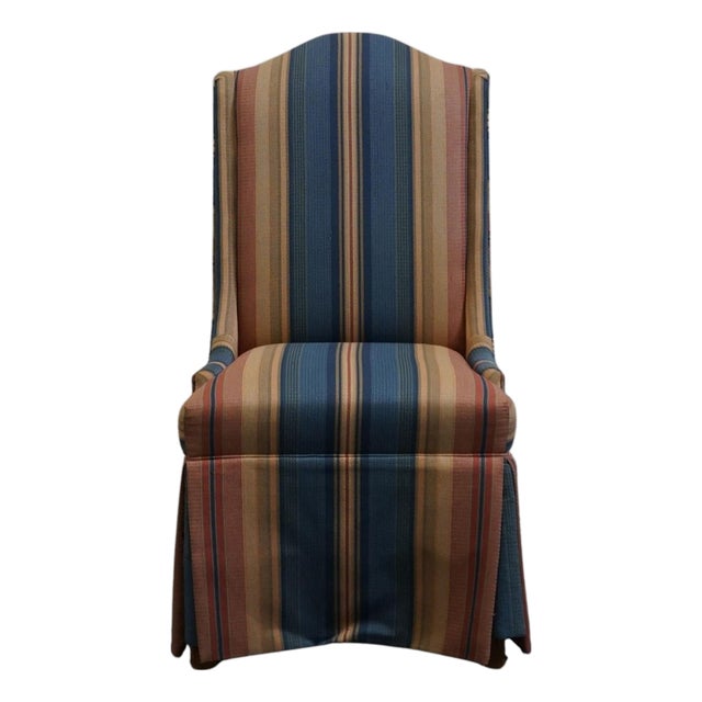 Pennsylvania House Navy Blue, Rust & Beige Stripe Upholstered Skirted Dining Side Chair For Sale