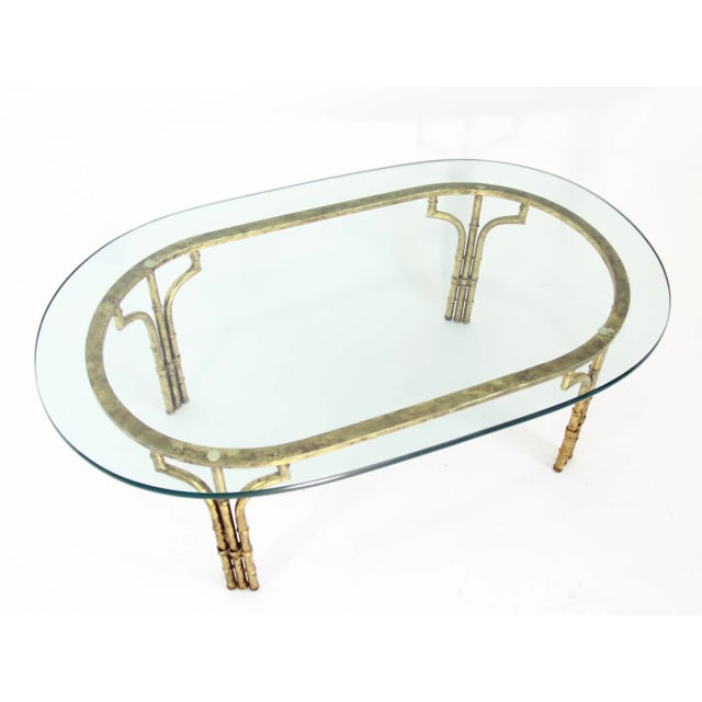 Gold 1970s Hollywood Regency Faux Bamboo Oval Cocktail Table For Sale - Image 8 of 13