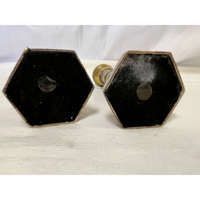 Brass 1970's William Adams 7" High Brass Plated Barley Twist Candlesticks Made in India- a Pair For Sale - Image 8 of 10