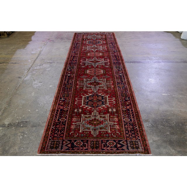 1960s Vintage Persian Heriz Handmade Red Medallion Wool Runner For Sale - Image 11 of 16
