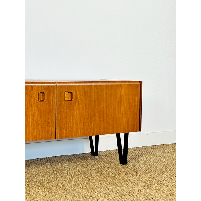 Low Scandinavian Teak Sideboard with Metal Compass Legs, 1960 For Sale - Image 13 of 17