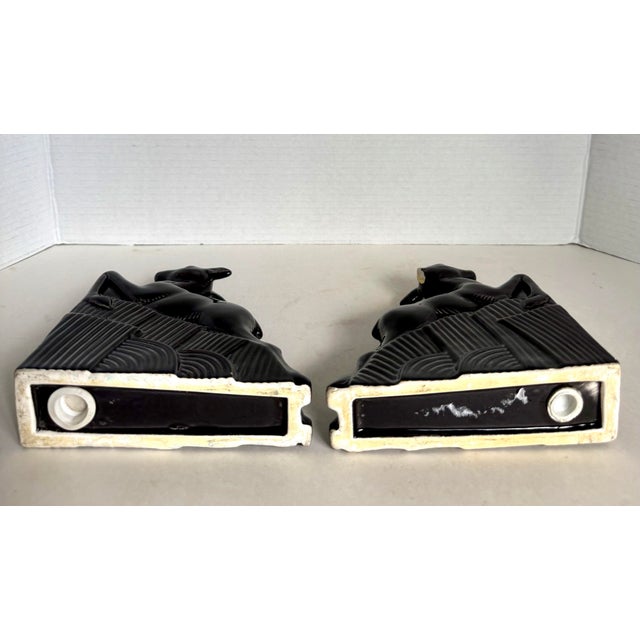 MCM Art Deco Black Glazed Ceramic Deer Bookends For Sale - Image 12 of 12