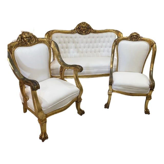 (3 Pc) Antique French Sofa and Chair Set For Sale