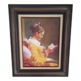 1960s "The Reader" Repro by Jean-Honore Fragonard in Antique Frame For Sale
