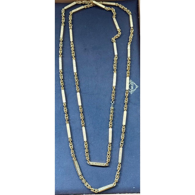 Vintage 63 Gm 18 Karat Yellow Gold Handmade Chain 30 Inch Unique Opera Length For Sale - Image 4 of 18