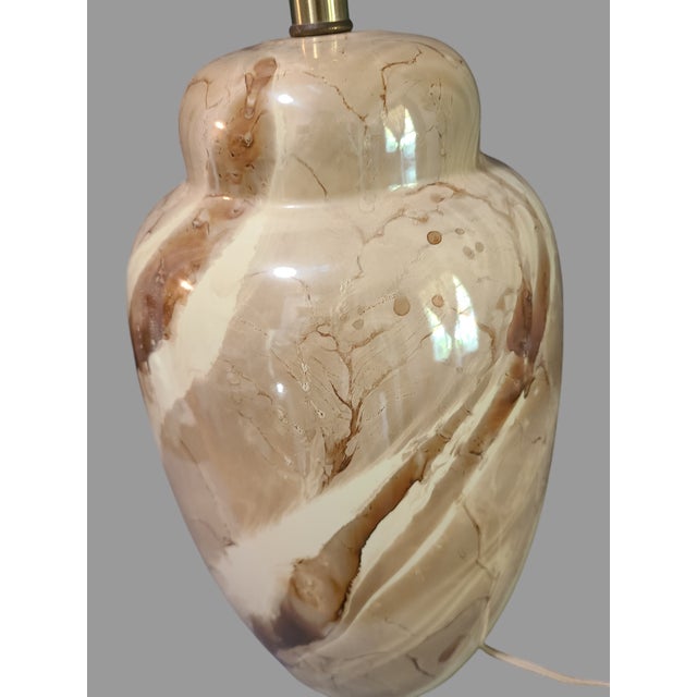 Ceramic Vintage Mid-Century Modern Marbleized Ceramic Pottery Earth Tone Table Lamp For Sale - Image 7 of 12