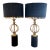 Vintage Tall Modern Black Metal Base Gold Leaf Sphere Brass Trim Table Lamps- A Pair For Sale