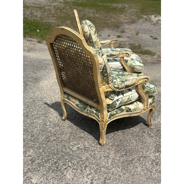 Light Yellow Vintage Cane Back Florals Chairs, a Pair For Sale - Image 8 of 10