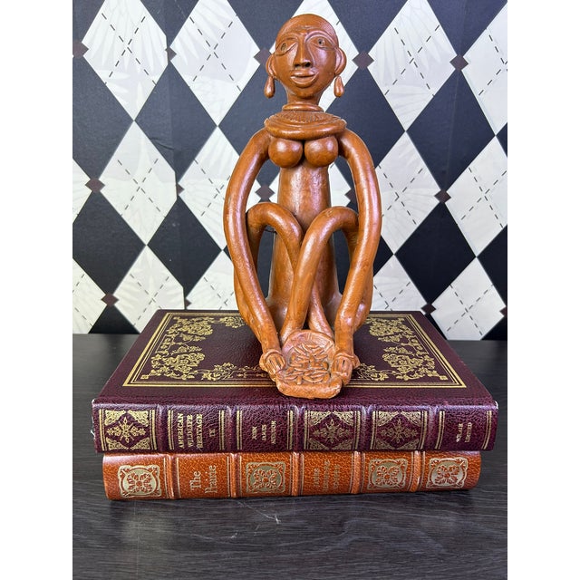 Vintage Indian Terracotta Seated Woman Folk Art Sculpture, 10" For Sale - Image 13 of 18