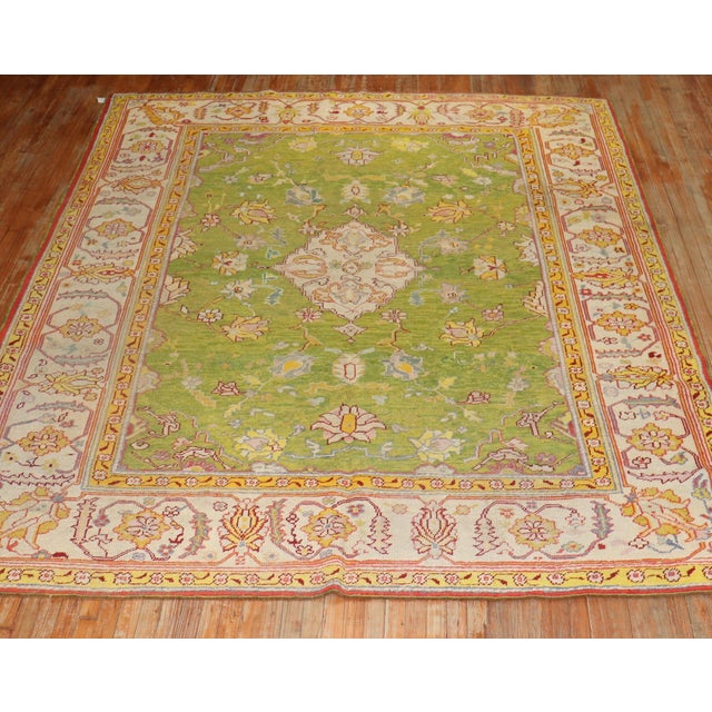 Antique Zabihi Collection Apple Green Turkish Oushak Rug - 8'8" x 10'7" For Sale - Image 4 of 12