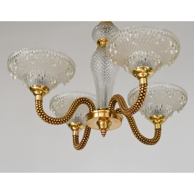 Gold French Art Deco Chandelier by Boris Lacroix 1930s France For Sale - Image 8 of 13
