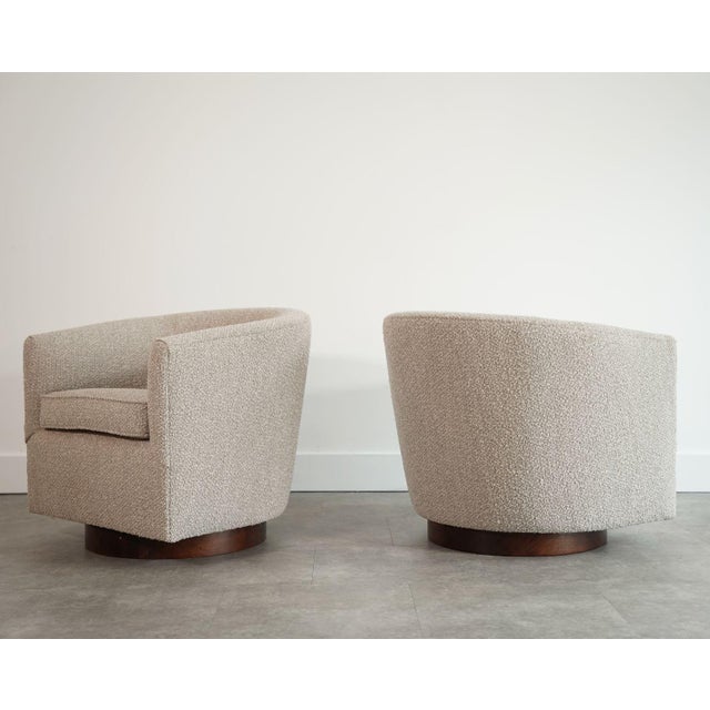 Mid 20th Century Edward Wormley for Dunbar Swivel Chairs in Mahogany and Taupe Boucle, C. 1950s For Sale - Image 5 of 9