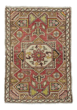 Vintage Turkish Konya Hand Knotted Rug - 3′10″ × 5′6″