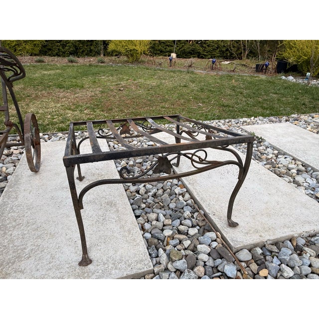 Black 1940s Salterini Mt. Vernon Wrought Iron Wheel Chair Chaise Lounge With Matching Ottoman, 2 Pieces For Sale - Image 8 of 12