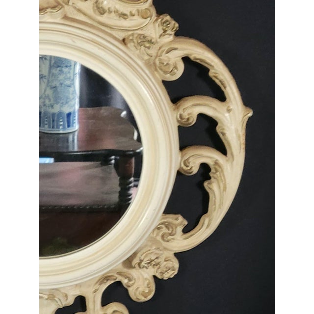 1960 Italian Art Nouveau Style Hand Carved Hand Painted Gilded Round Mirror For Sale - Image 16 of 18