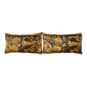 Decorative Antique 18th Century Tapestry Pillows with Floral Elements - A Pair