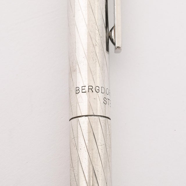 Metal Modernist Twist Opening Sterling Silver Ballpoint Pen Signed Bergdorf Goodman For Sale - Image 7 of 9