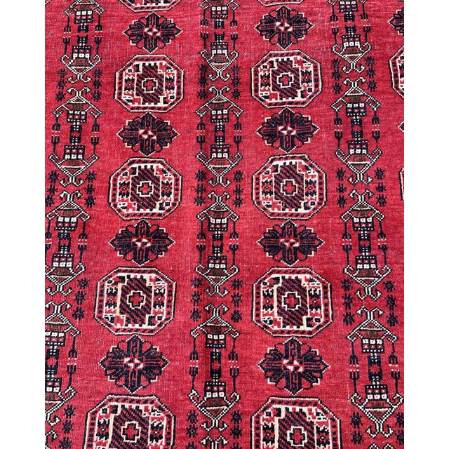 Afghan Turkmen Tekke Bokhara Hand-Knotted Wool Rug, Red Gul, 9'2" X 6'6" For Sale - Image 10 of 13