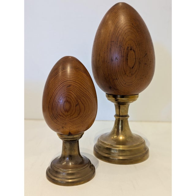 Traditional Pair of Wood and Brass Finial Sculptures by Sarreid LTD For Sale - Image 3 of 4