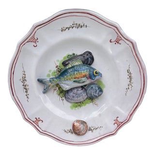 Mid-Century Majolica Palissy Fish Sealife Plate Vallauris For Sale