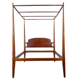 19th Century Federal Cherry Pencil Post Full Size Canopy Bedframe For Sale