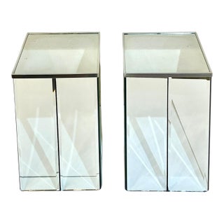 Pair 1970’s Custom Made Beveled Mirror Cocktail End Tables For Sale