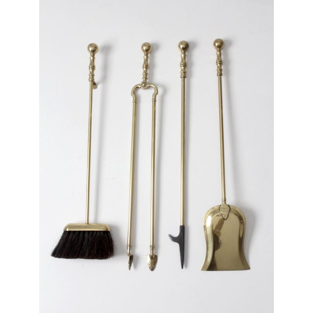 Mid 20th Century Vintage Brass Fireplace Tool Set For Sale - Image 5 of 14