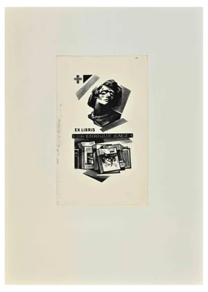 Ex Libris: Dr Enrique Saez, Woodcut, Mid 20th Century