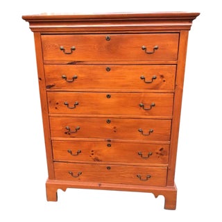Late 19th Century Antique Victorian Pine 6 Drawer Tall Chest For Sale