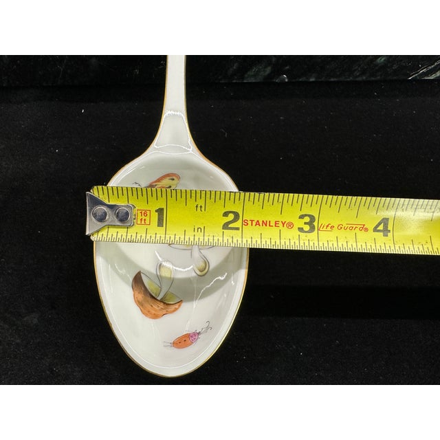 Late 20th Century Herend Hungary Hand-Painted Porcelain Serving Spoon, Mushroom & Insect Motif For Sale - Image 14 of 15