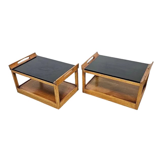 1960s Mid Century Drexel Side Tables With Serving Trays - a Pair For Sale